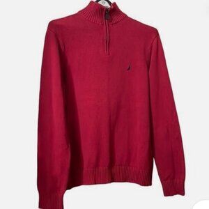 Nautica Red 100% Cotton Quarter-Zip Pullover Sweater – Men’s Size Large
